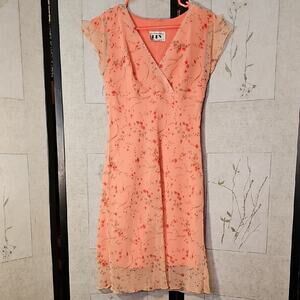 Elegant Pink Midi Dress with V-Neck and Flutter Cap Sleeves